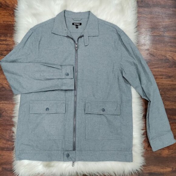 Express 100% Cotton Long Sleeve Full Zip Chore Coat Jacket Gray Men's Size Large - Picture 1 of 12